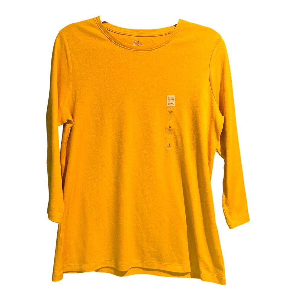 NWT Kim Rogers Small Gold 3/4 Sleeve Tee 100% Cotton Perfectly Soft Wrinkle Free